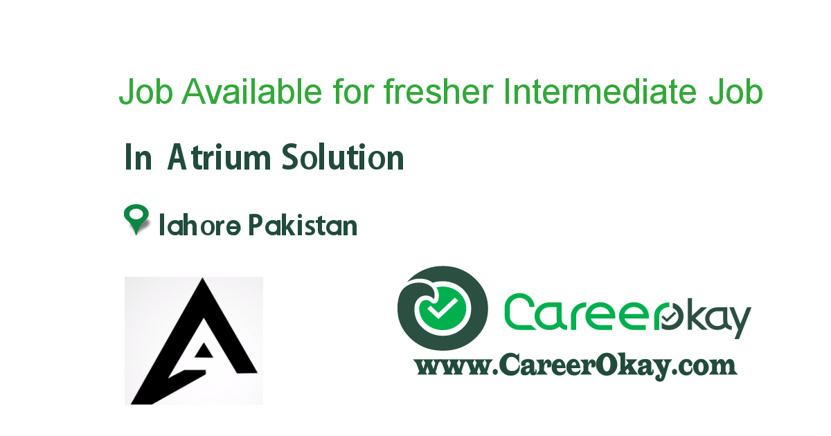 Job Available for fresher Intermediate to Graduates 